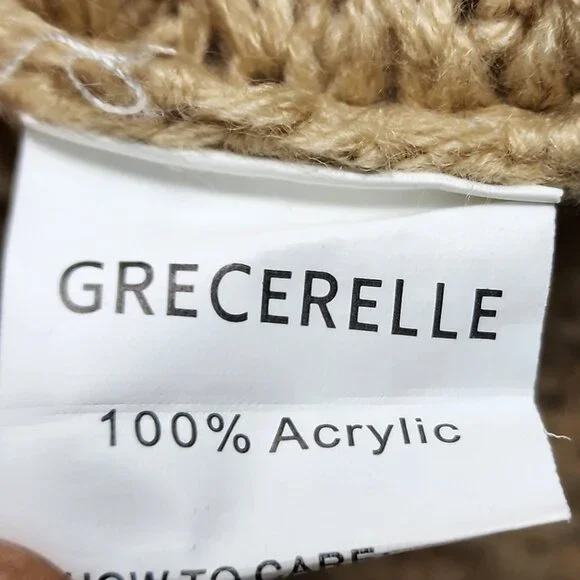 Grecerelle Cowl Neck Women's Small Asymmetric Wrap Sweater Chunky Pullover Tan - Picture 7 of 11